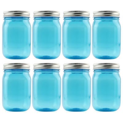 16oz PLASTIC Mason Jars 8pk w/ Silver Metal Lids PET BPA-Free 2c/pt Capacity