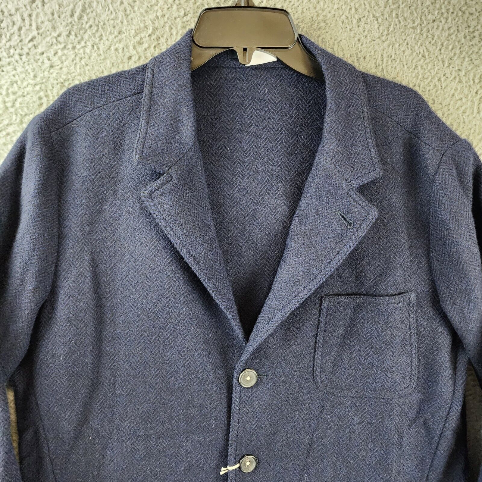 Pre-owned Massimo Alba Herringbone Chore Wool Jacket Men's 52 (42 Us) Navy Pockets L/s In Blue