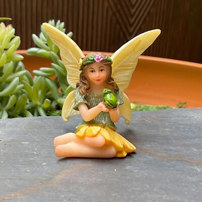 Fairy Figurine with Frog, Miniature Fairy Garden Sitting Fairy, Pretmanns New