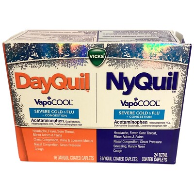 Vicks DayQuil & NyQuil VapoCool Severe Cold Flu 24 Caplets Exp 05/24 New