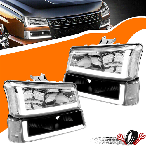 Для 2003-2007 Chevy Silverado 1500 2500 3500 Фары + Бамперные лампы со светодиодной подсветкой DRL