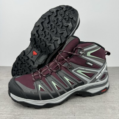 Salomon X Ultra Pioneer Mid CSWP Hiking Boots -Wine- 416713 Women's Size 8
