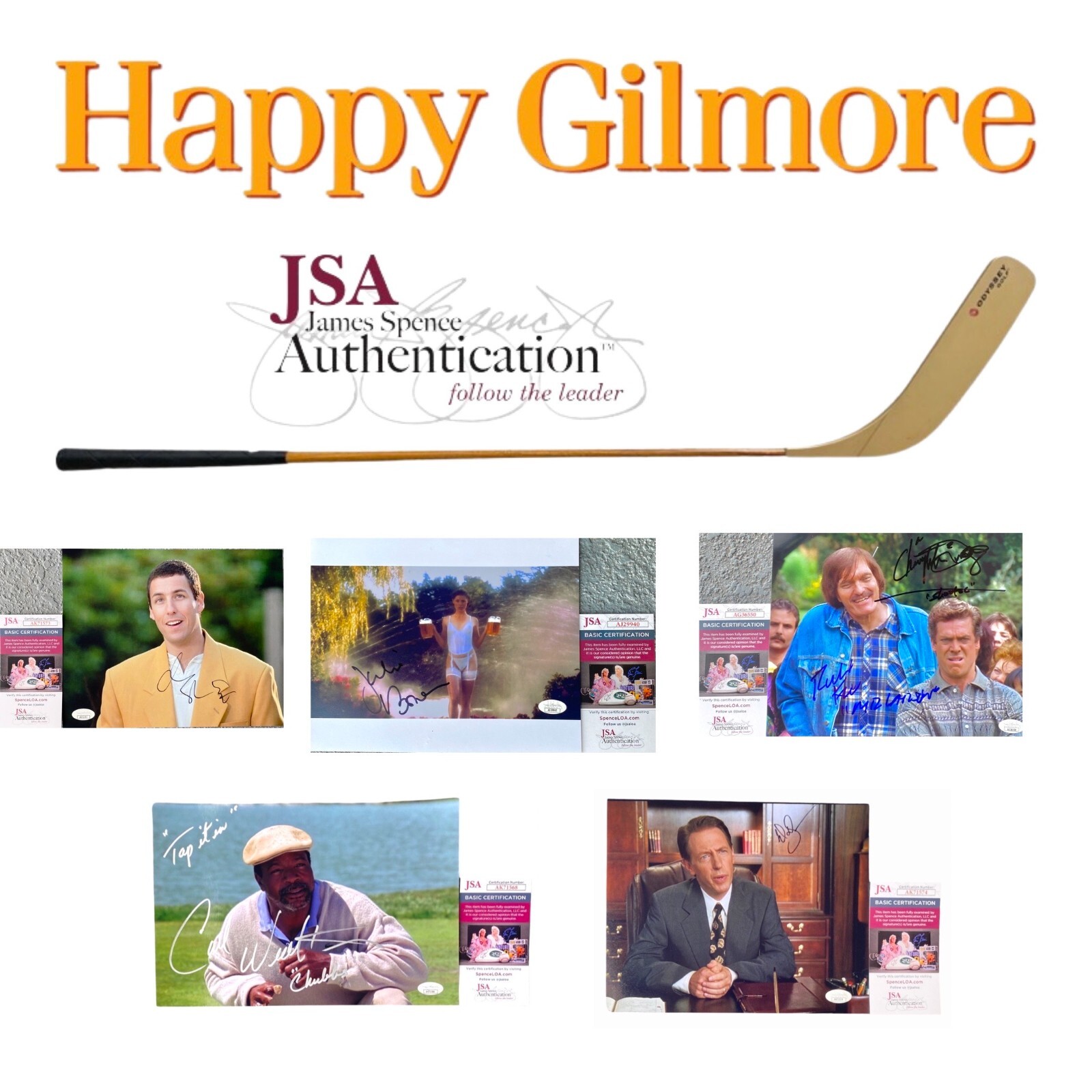 ADAM SANDLER HAPPY GILMORE CAST SIGNED JSA COA PHOTO LOT + ODYSSEY PUTTER RACC