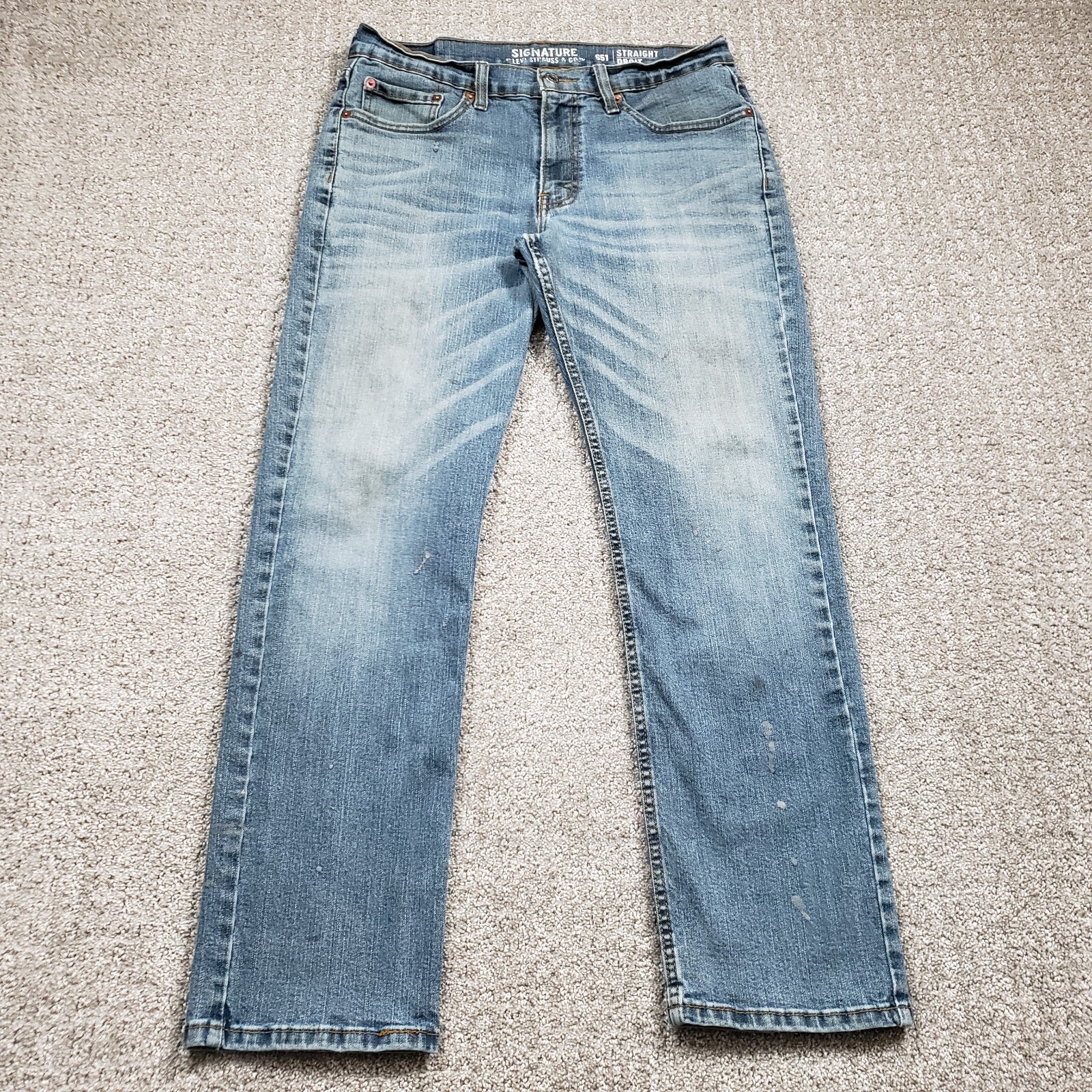 LEVIS Jeans Mens 32x29 Blue Faded Grunge Marbling Denim
