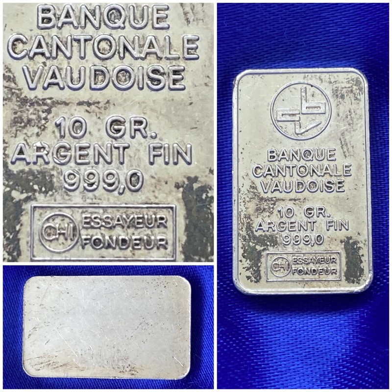 Lingot Argent Pur Banque Cantonale Vaudoise Suisse Bank Bcv 10 G 999  Swiss Made