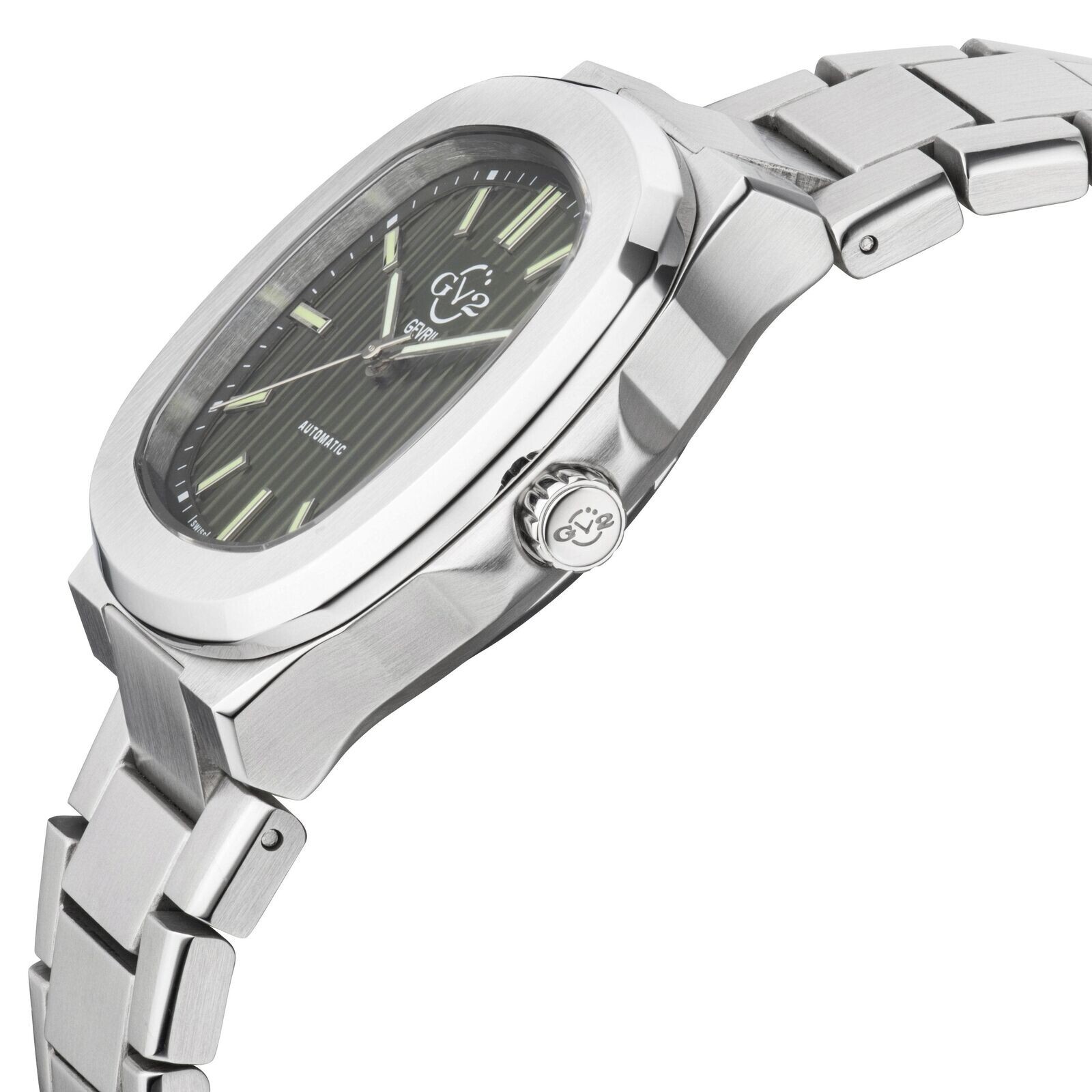 Pre-owned Gv2 By Gevril Men's 18107 Potente Swiss Automatic Olive Dial Steel Date Watch
