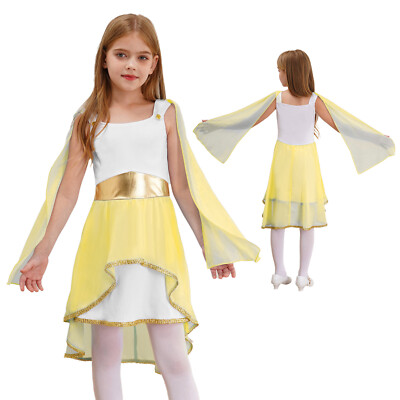 Girls Ancient Greek Princess Roman Empress Costume Toga Sleeveless Dress Robe