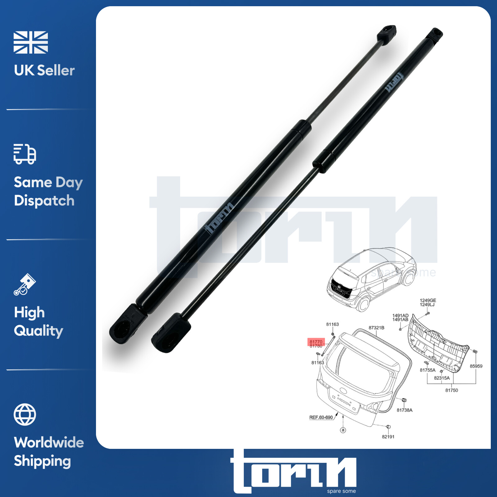 2X Rear Tailgate Gas Struts Support For Kia Venga Hatchback (2010-On) 817701P000