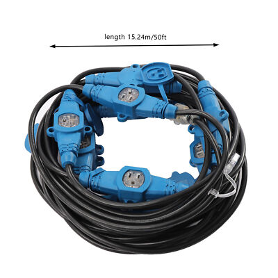 50FT Multi Outlet Extension Cord, 7/10/11 Nema 5-15R Evenly Spaced Outlets 15A