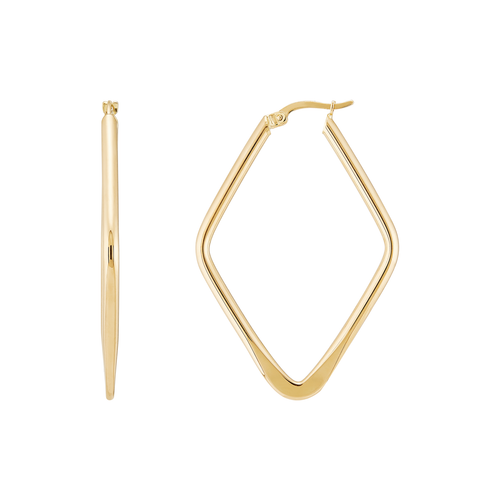 Pre-owned Welry 14k Yellow Gold Diamond-shaped Tube Hoop Earrings