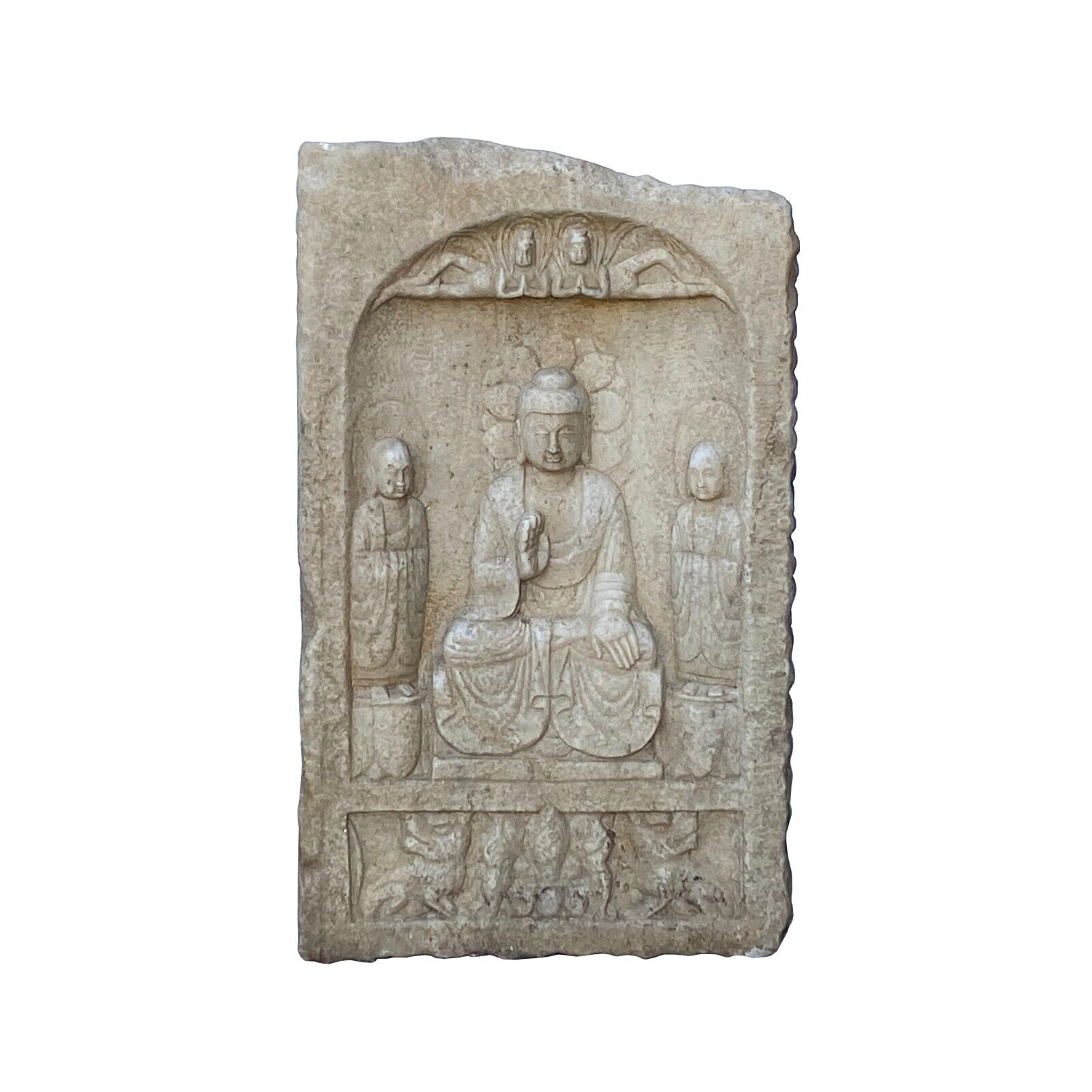 Chinese Distressed Brown White Stone Carved Buddhas Display Statue cs7365S Chinese Distressed Brown White Stone Carved Buddhas Display Statue cs7365S
