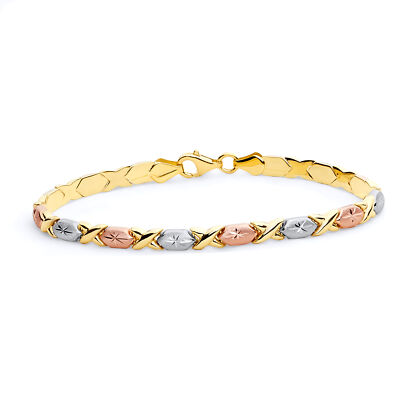 Pre-owned Wellingsale 14k Tri Color Gold Diamond Cut Xoxo Bracelet - 7.25"