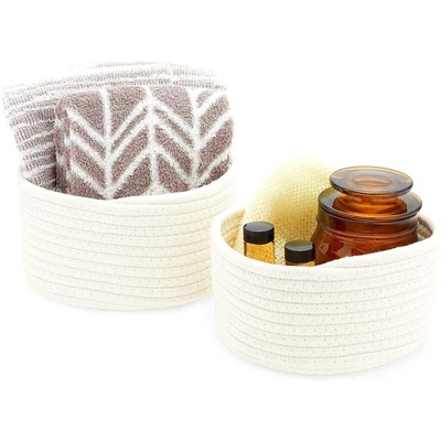 Cotton Woven Baskets for Storage White Organizers 2 Sizes 2 Pack