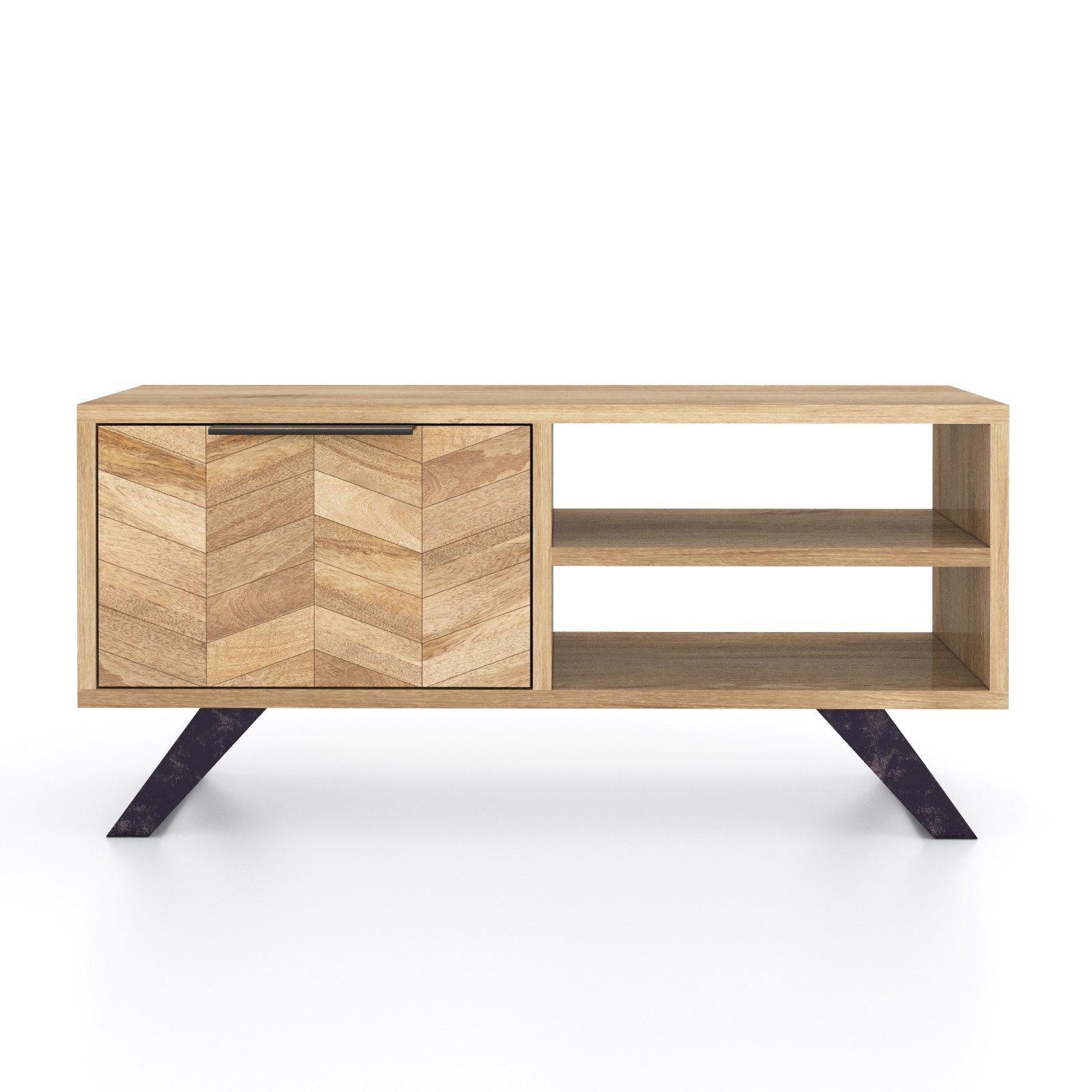 TV Cabinet Stand Unit Mango Wood Coffee Table Parquet Herringbone Up to 43