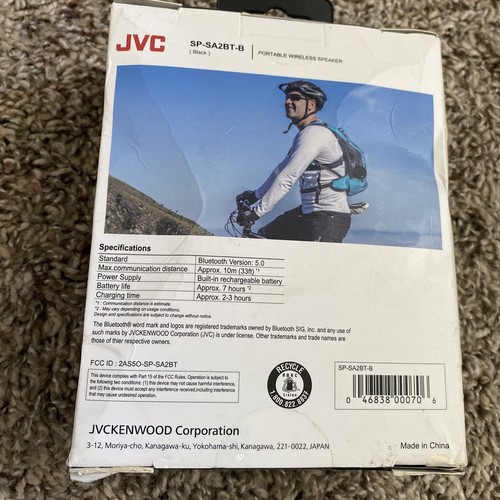 JVC Portable Bluetooth Wireless Speaker (SPSA2BTB) Black Rechargeable,