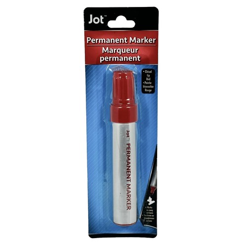 JOT Permanent Marker Chisel Tip RED Works On Many Surfaces