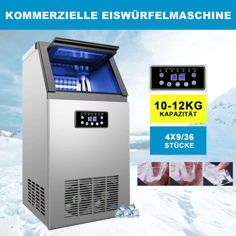 36 Stück 60kg/24h Kommerzielle Eiswürfelbereiter Eismaschine Eiswürfelmaschine