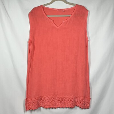 Fresh Produce Sleeveless Dress XS/SM Coral Gauzy Crochet Hem Boho Sample NWOT