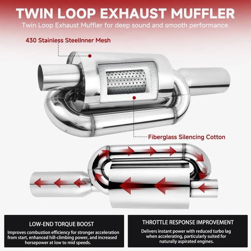 Universal 304 Stainless Steel Exhaust Silencer, Round, Centre to Centre Variants