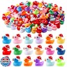 DULEFUN 100pcs Christmas Mini Ducks Statue, 14 Colors Tiny Small Little Resin Duck to Hide Miniature Statues for Xmas Winter Dollhouse Micro Fairy Garden Decoration