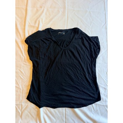 Eddie Bauer Womens 2XL Black V-Neck Short Sleeve Relaxed Fit T-Shirt Top