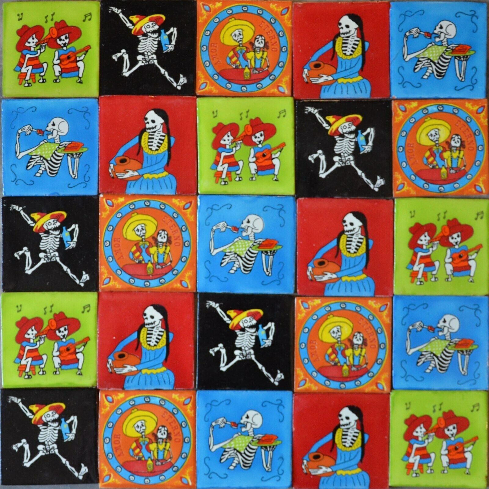 30 Mexican Talavera Tiles Handmade, Hand Painted 2 "x 2
