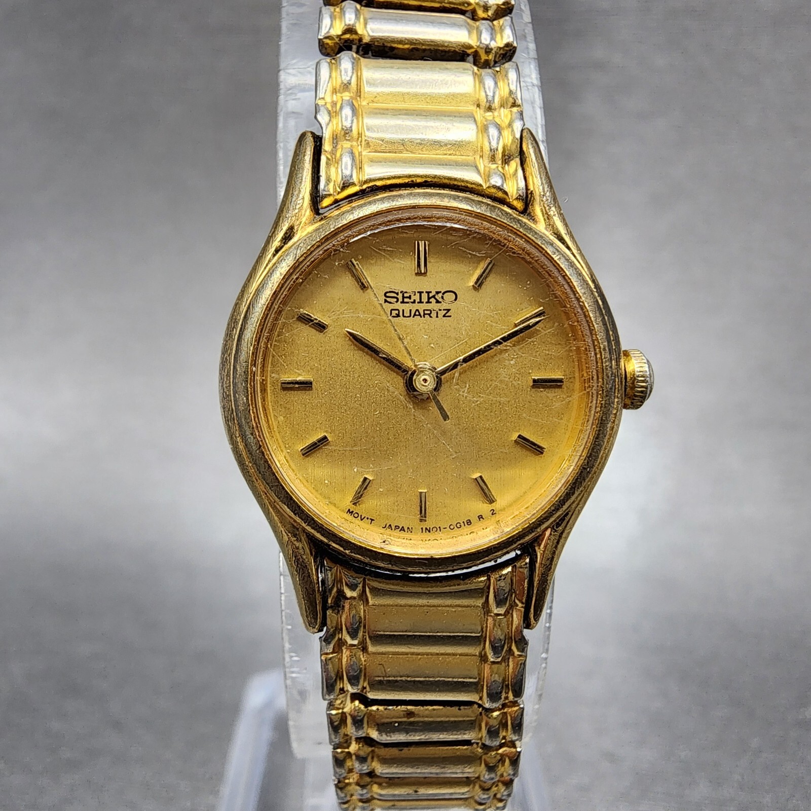 VTG Seiko Watch Women 20mm Gold Dial Gold Tone Round 1N01