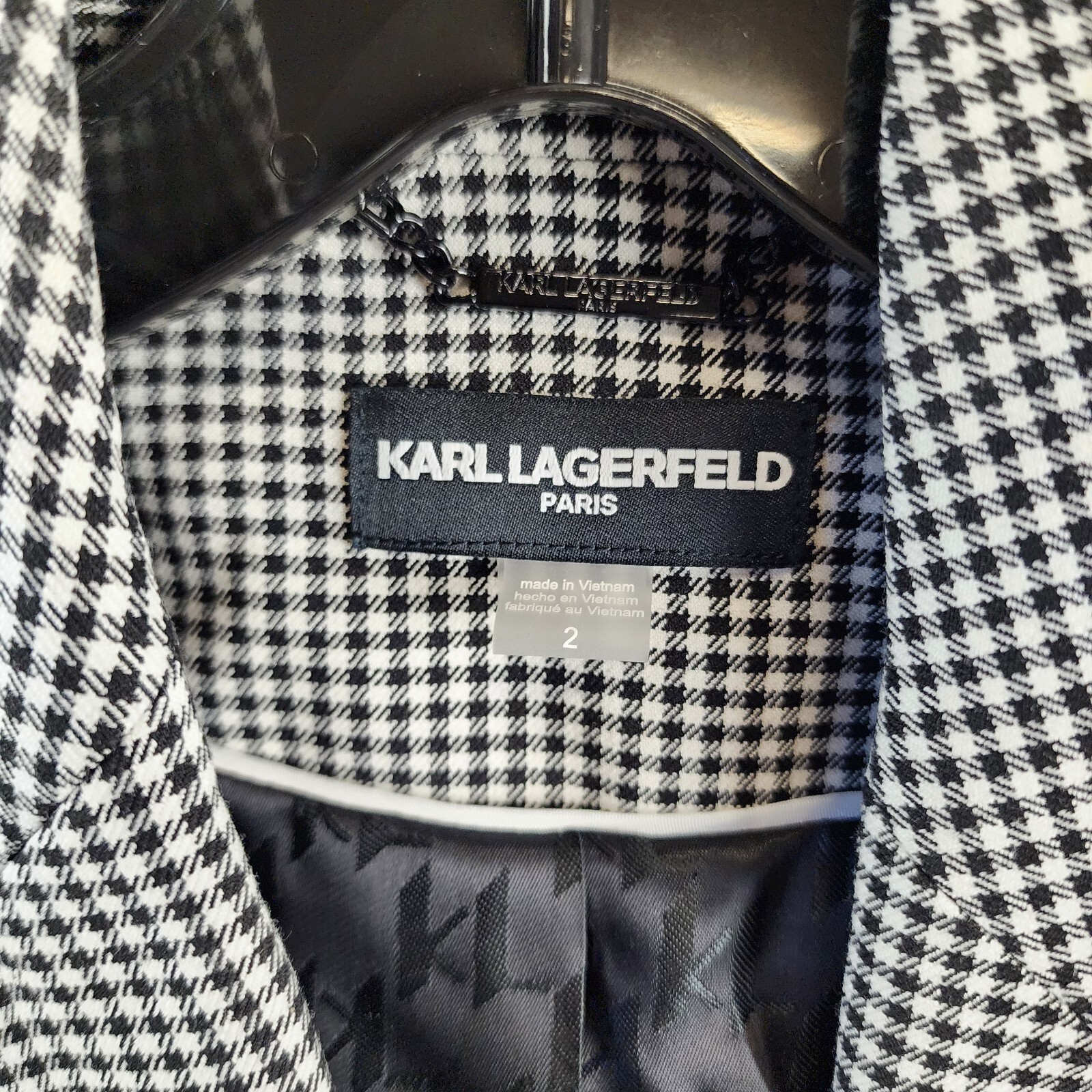 Karl Lagerfeld Houndstooth Double-Breasted Blazer Women's 2 Black/White L/S - Picture 5 of 14
