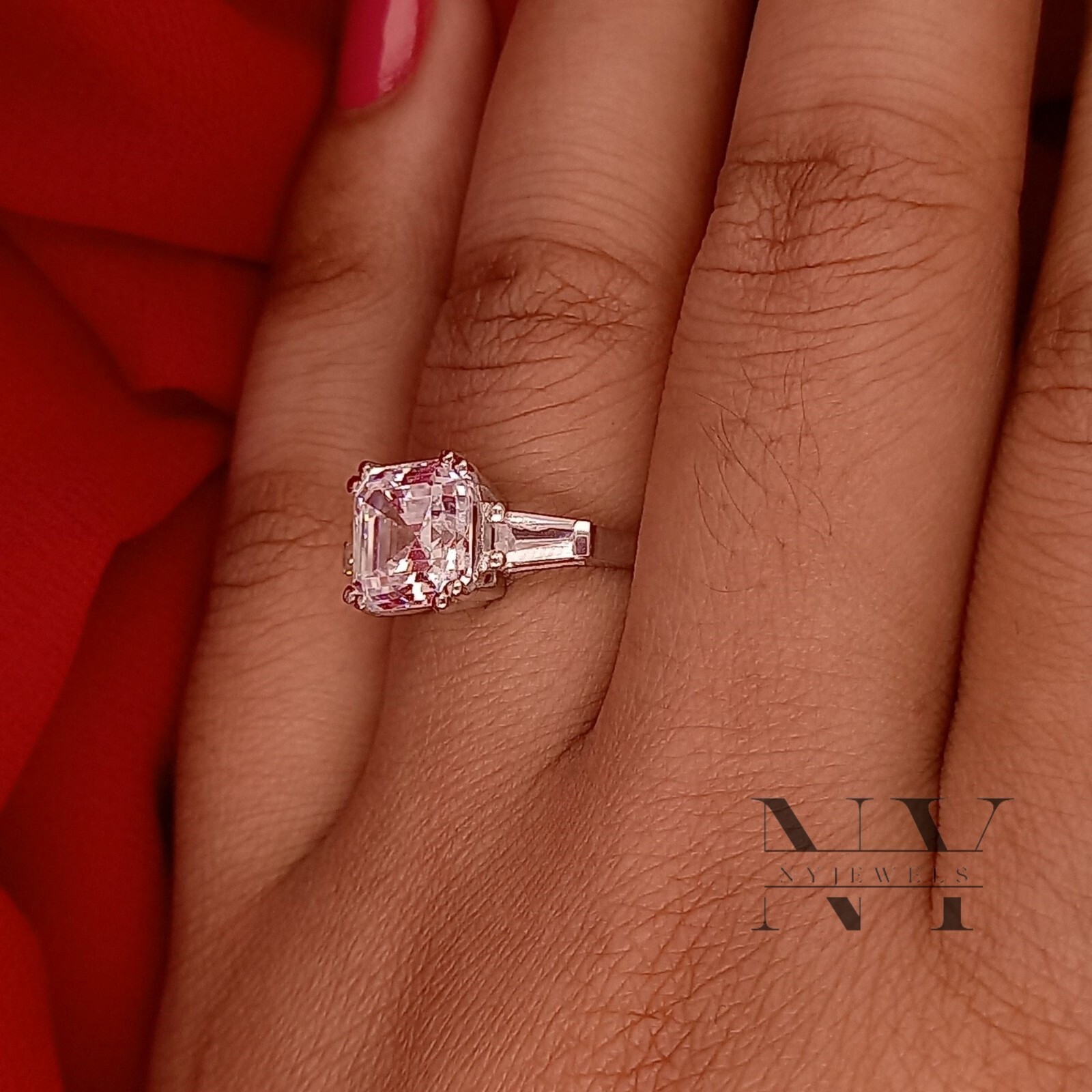 Solid 14K White Gold 3 Carat Asscher Cut Moissanite Solitaire Engagement Ring