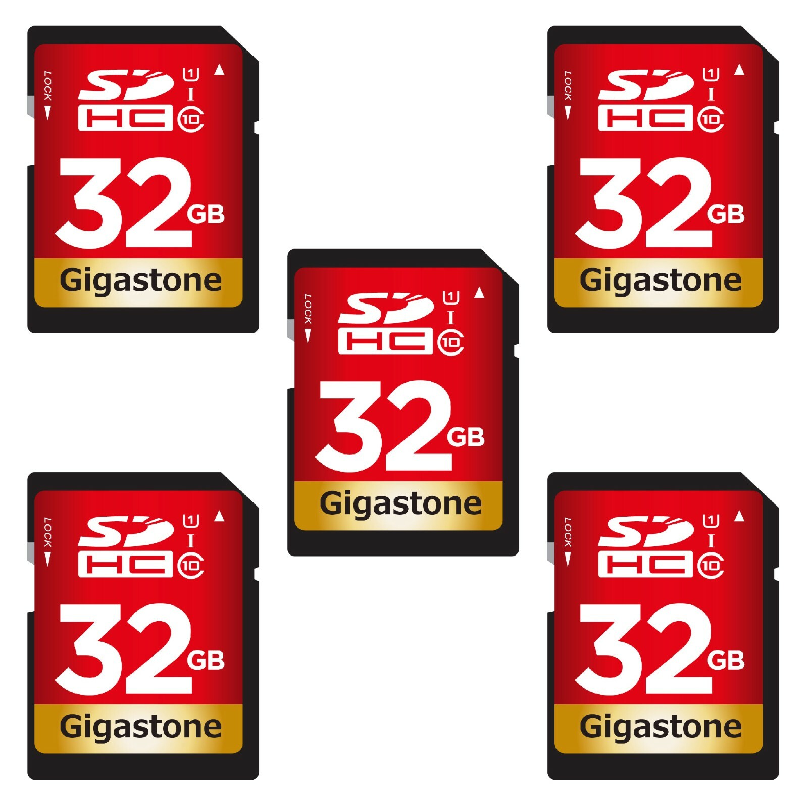 Gigastone 32GB SD Card (5 Pack) UHSI U1 Class 10 SDHC Memory Card FHD