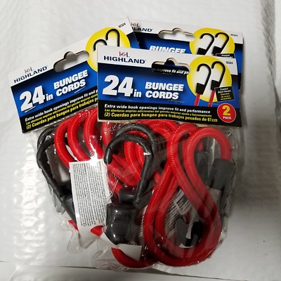 6 Pack 24'' RED Bungee Cords Plastic Molded Steel Hooks Cargo, Curtains, Luggage