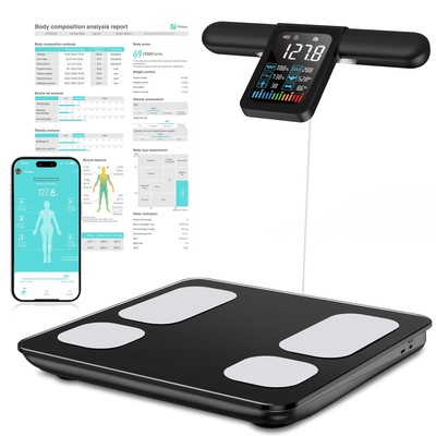 8 Electrode Smart Body Fat Scale with BMI, Body Fat, Muscle Mass, 28 Body Com...