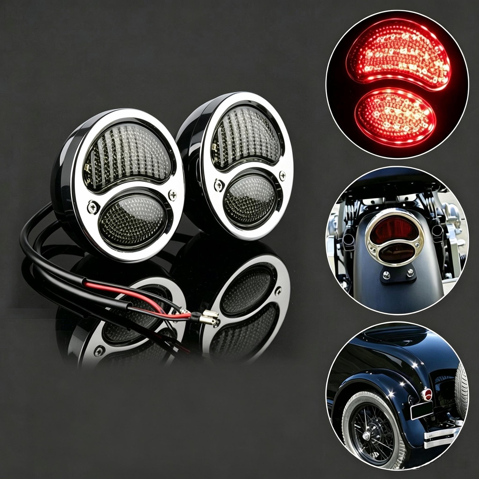2X Retro Vintage LED Hot Rat Street-Rod Tail Light Turn Signals 12V For Ford