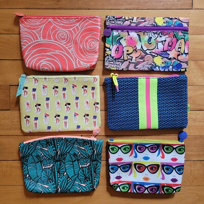 Ipsy Glam Bags - Lot of 6 Cosmetic Makeup Zippered Pouches Graffiti Beach Flower