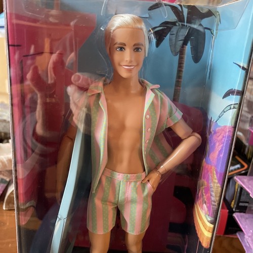 2023 Barbie The Movie Ken Doll Wearing Pastel Striped Beach Matching Set (HPJ97)