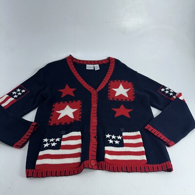 Vintage Carolina Colors American Flag 4th of July Knit Stars Stripes Sweater Sm