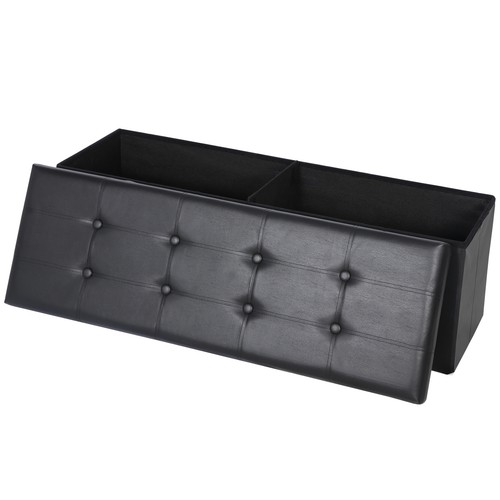 43" Folding Storage Ottoman Bench Faux Leather Footrest Chest with Divider Black