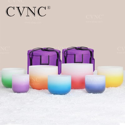 432Hz 6''-12''  Set of 7 Pcs Aria Colored Crystal Singing Bowls ChakraW/Carry Case