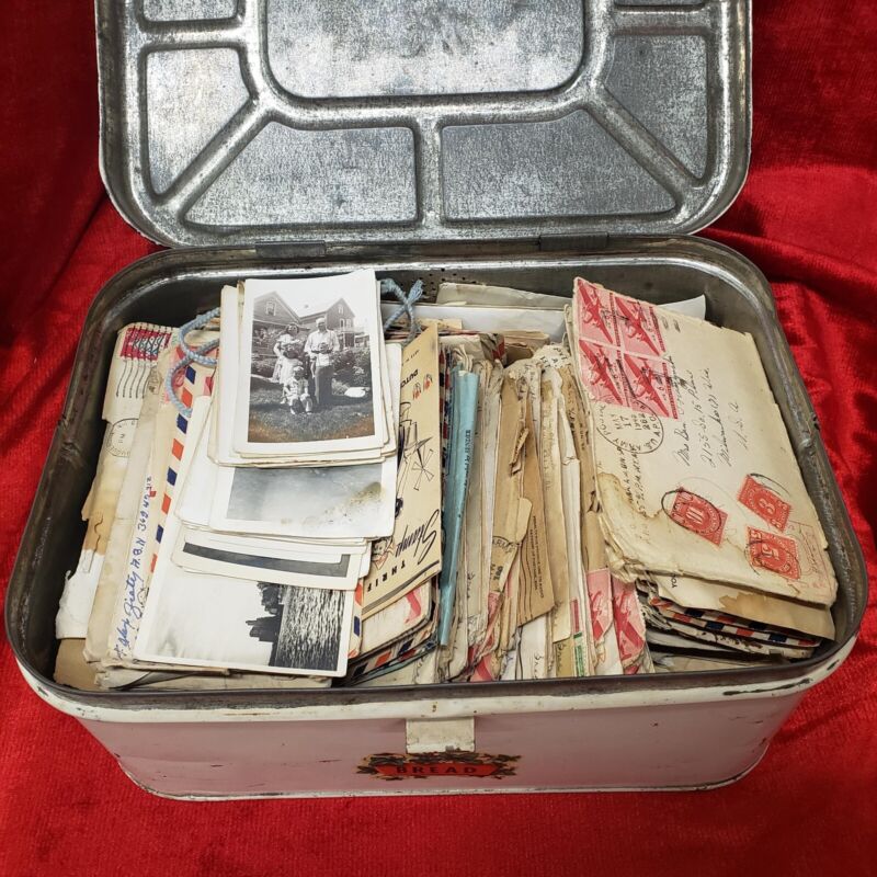 WWII Lot of 330+ Love Letters Ephemera PLUS Photos 1941-45 in Vintage Breadbox