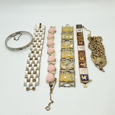 Vintage EMJ Coro Goldette Gold+Silver Tone Enamel Bracelet Lot Panel
