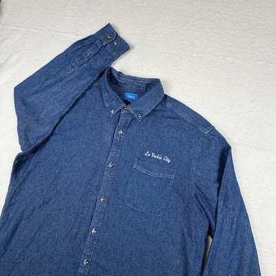 Port & Company Mens 2XL Blue Denim Button Down Shirt La Verkin City Embroidered