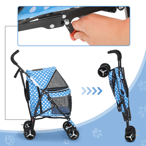 4 Wheels Foldable Pet Stroller Breathable Dog Stroller w/Storage Basket&Skylight