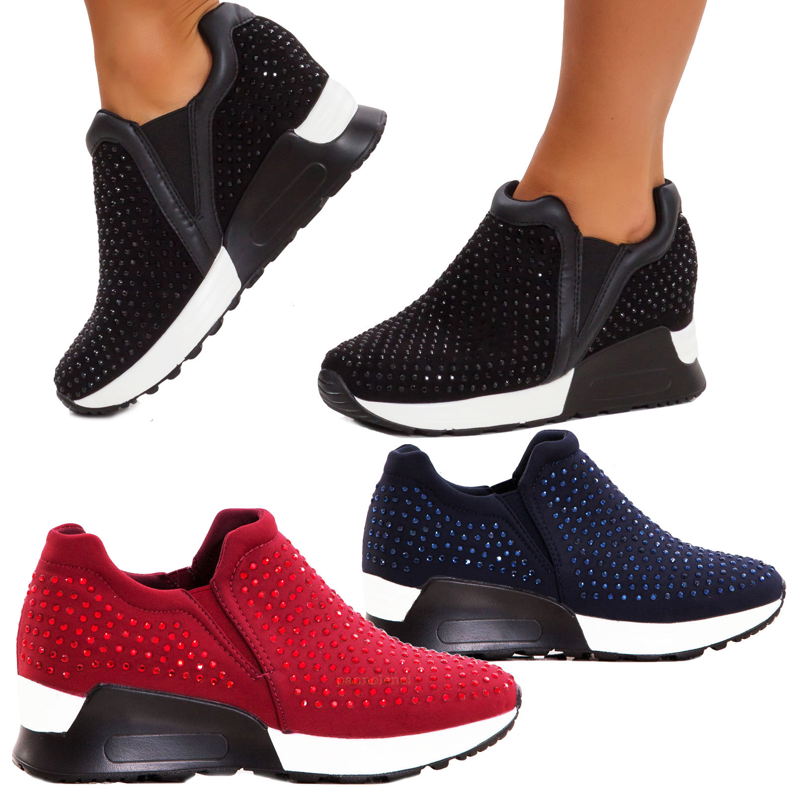 Sneakers donna scarpe ginnastica sport slip on strass slippers nuove Ixx6042-1 | eBay