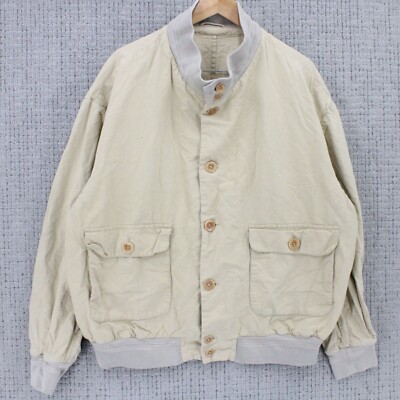 Vintage Boss Hugo Boss Bomber Jacket Mens Size 56 Beige Streetwear Retro 90s