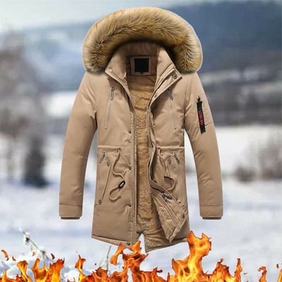 Mens Heavy Weight Fur Hood Parka Padded Fleece Lined Winter Coat Puffer Jacket