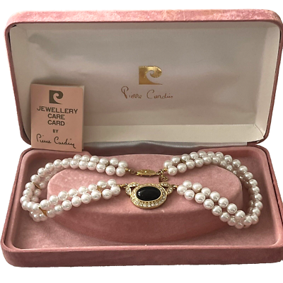 Vintage Pierre Cardin Pearl Necklace Choker Black Cabochon Pink