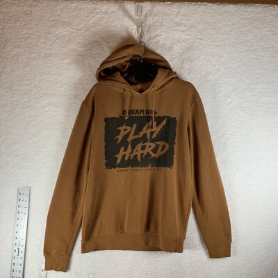 Koton Aiden Men's Dream Big Play Hard Brown Casual Hooded Sweatshirt Small 9042