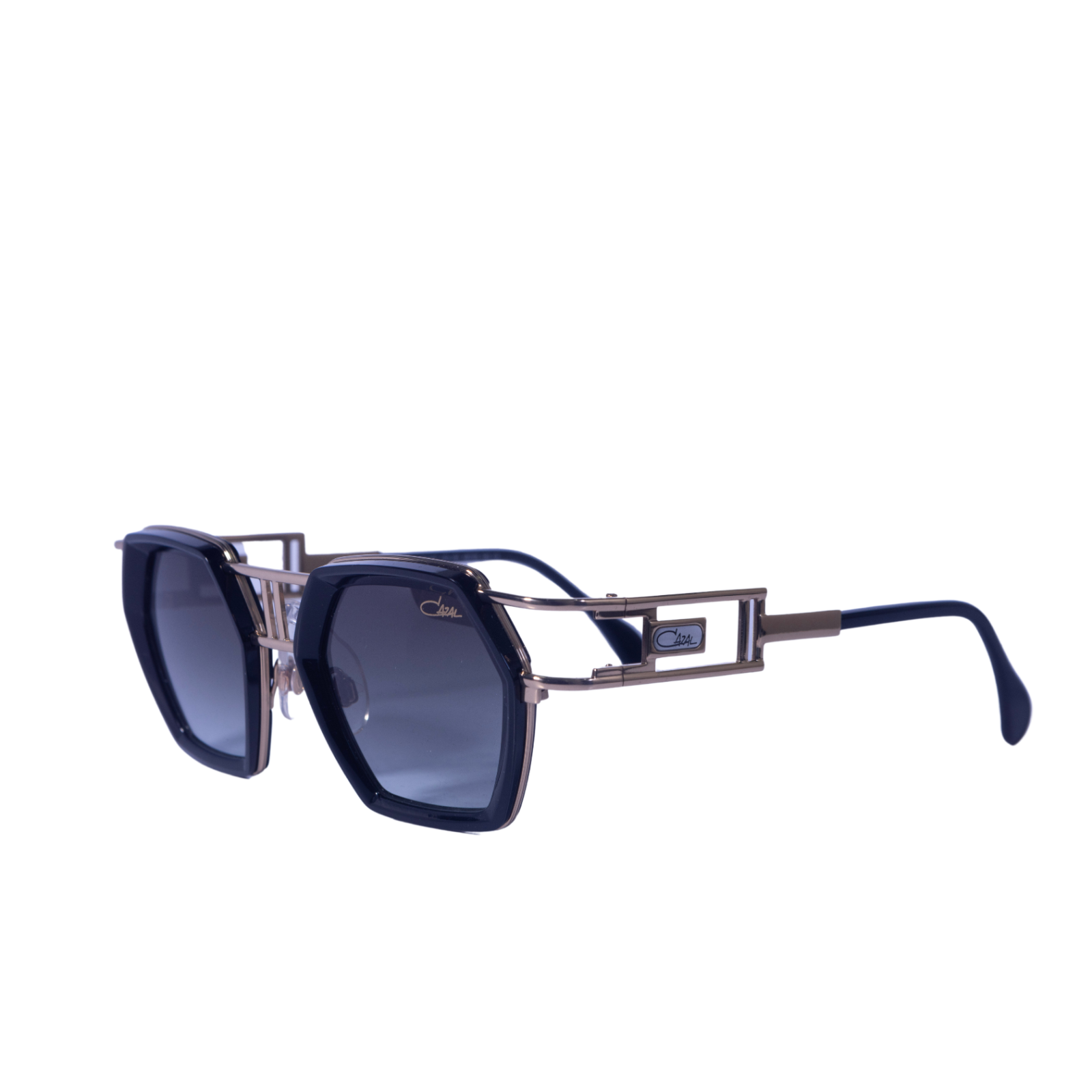 Pre-owned Cazal Hexagonal Sunglasses 677-001 Black Gold Frame Grey Lenses Gradient In Gray