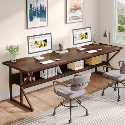 Tribesigns 78.7'' Long Computer Desk 2 Person Desk Double Desk with Storage Shelf