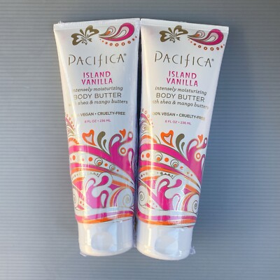 Pacifica ISLAND VANILLA Body Butter 8 oz Vegan Discontinued - LOT OF 2